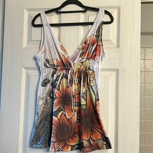 White flowered tattoo tank